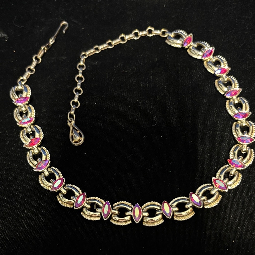 Coro Goldtone and Red Aurora Borealis Necklace